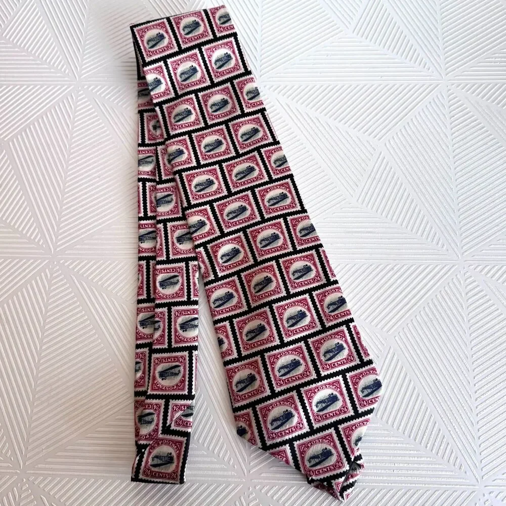 Vintage Museum Artifacts Jenny Airplane 24 Stamp Silk Neck Tie Inverted